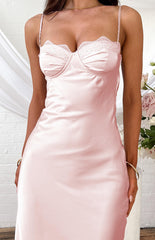 Peach Pink Satin Maxi Dress