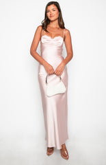 Peach Pink Satin Maxi Dress