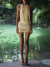 Beige Pleated Backless Mini Dress