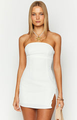 Minimal White Strapless Mini Dress