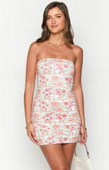 Orange Floral Print Mini Dress