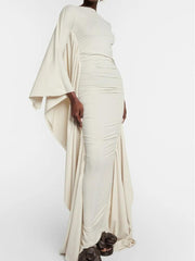 Beige Batwing Sleeved Maxi Dress
