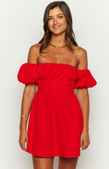 Red Off The Shoulder Mini Dress