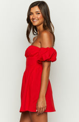 Red Off The Shoulder Mini Dress