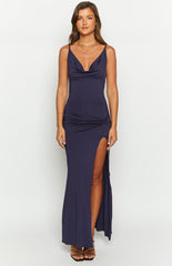 Navy Blue High Slit Maxi Dress
