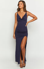 Navy Blue High Slit Maxi Dress