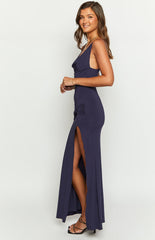 Navy Blue High Slit Maxi Dress