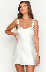Sweet White Satin Mini Dress