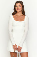 White Long Sleeve Knit Mini Dress