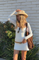 White Long Sleeve Knit Mini Dress