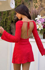 Red Lace Long Sleeve Mini Dress