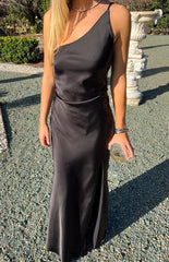 Black One Shoulder Formal Maxi Dress