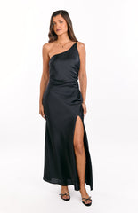 Black One Shoulder Formal Maxi Dress