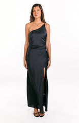 Black One Shoulder Formal Maxi Dress