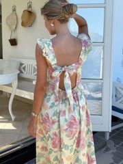 Pastel Floral Bowtie Maxi Dress