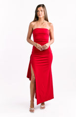 Red Strapless Formal Maxi Dress