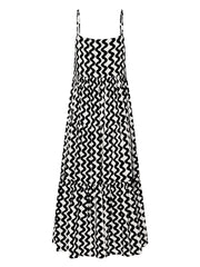 Black Wavy Line Print Maxi Dress