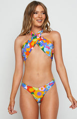 Multicolor Floral Crossover Halter Bikini Sets