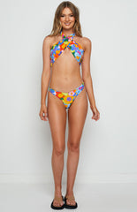 Multicolor Floral Crossover Halter Bikini Sets