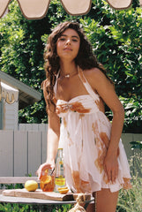 Orange Floral Chiffon Mini Dress