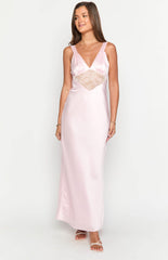 Baby Pink Satin Maxi Dress