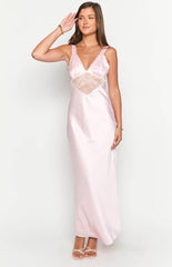 Baby Pink Satin Maxi Dress