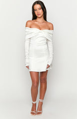 White Off Shoulder Long Sleeve Mini Dress