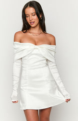 White Off Shoulder Long Sleeve Mini Dress