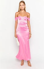 Pink Off Shoulder Maxi Dress