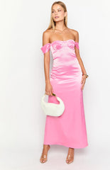 Pink Off Shoulder Maxi Dress