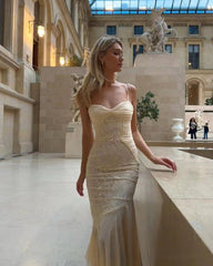 Beige Slim Fit Slip Midi Dress