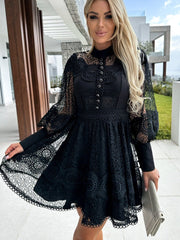 Crochet Lace Long-Sleeve Mini Dress