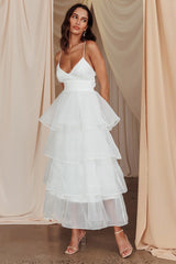 Organza Open Back Tiered Midi Dress