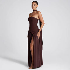 Elegant Strapless High Slit Maxi Dress