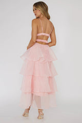 Organza Open Back Tiered Midi Dress