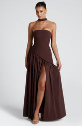 Elegant Strapless High Slit Maxi Dress