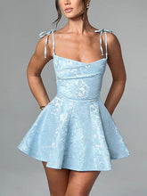Light Blue Jacquard Texture Mini Dress