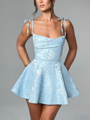 Light Blue Jacquard Texture Mini Dress