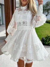 Crochet Lace Long-Sleeve Mini Dress