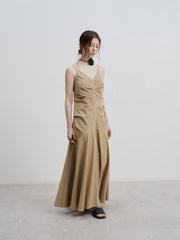 Casual Pleated Waist Sleeveless Maxi Dress