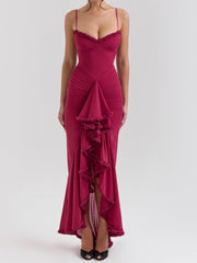 Elegant Ruffled Front Ball Gown Dress