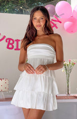 White Strapless Pleated Mini Dress