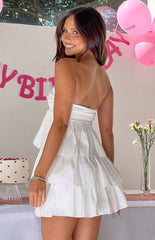 White Strapless Pleated Mini Dress