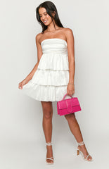White Strapless Pleated Mini Dress