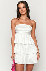White Strapless Pleated Mini Dress
