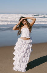 White Floral Ruffle Maxi Skirt