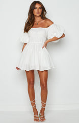 White Puff Sleeve Mini Dress