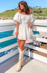 White Puff Sleeve Mini Dress