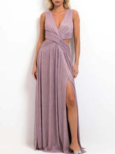 Purple Crossover Plunge Maxi Dress