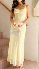 Yellow Pleated Yoke Midi Dress